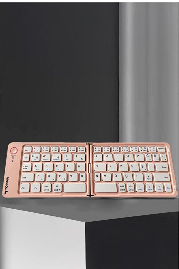 Kablosuz Klavye Bluetooth Katlanabilir Şarjlı Mini Klavye TK08 Pembe - 2