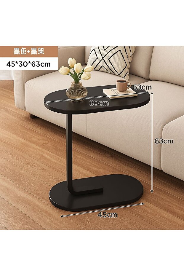 C-shaped side tables, small table with metal frame, wooden top, sofa slide under for sofa - 1