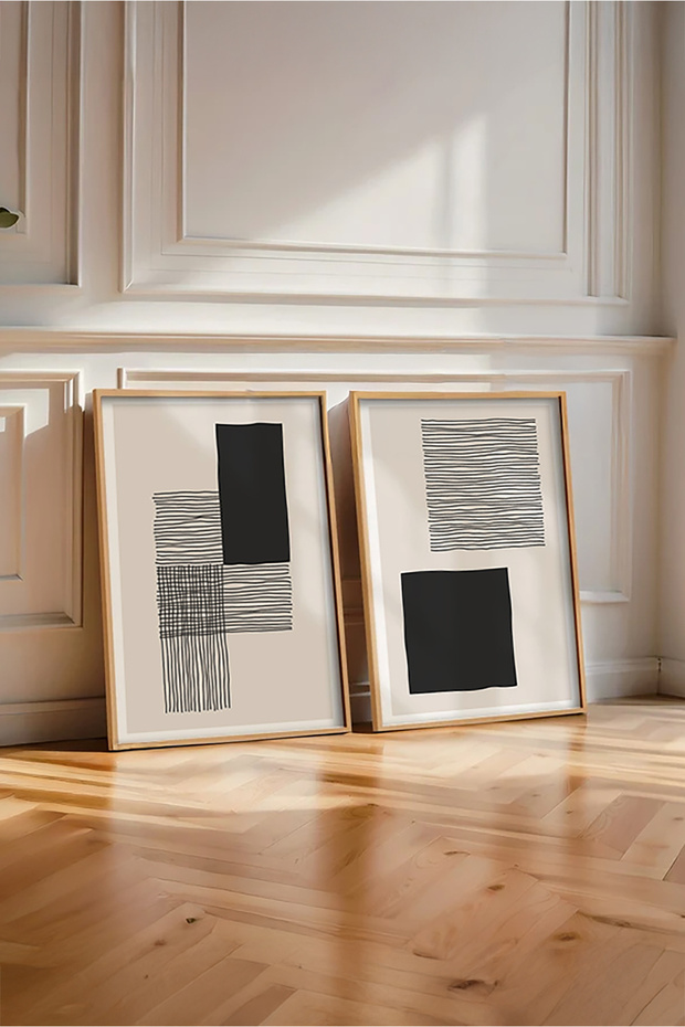 2 Piece Set Painting with Wooden Frame Huhu145