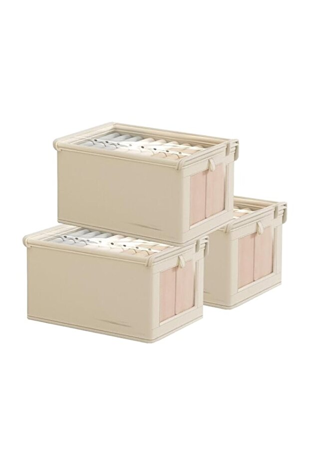 Set of 3 Wardrobe Storage Organiser With Clear Window, Foldable Storage Boxes, Wardrobe Storage Org - 1