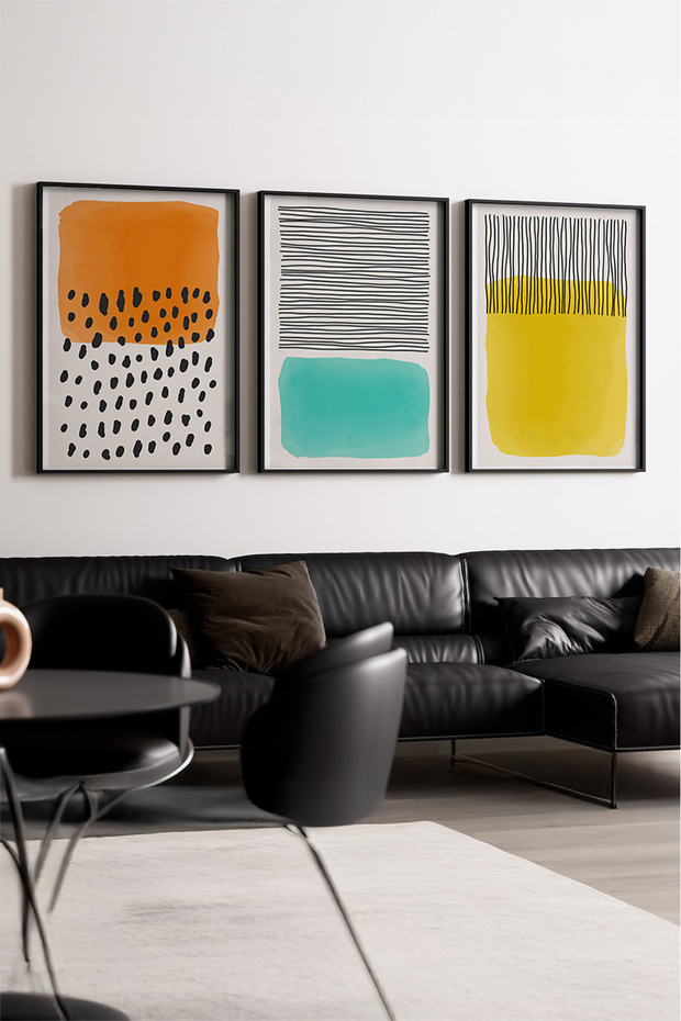 Wooden Black Framed 2 Piece Set Painting Huhu136 - Triple Painting Set Black Frame