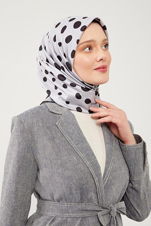 Gray Polka Dot Pattern Twill Digital Scarf - 3