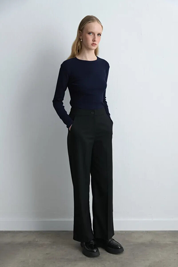 Long Sleeve Basic Cotton Tshirt - Navy Blue - 5