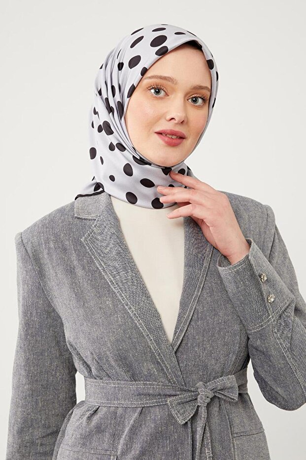 Gray Polka Dot Pattern Twill Digital Scarf - 2