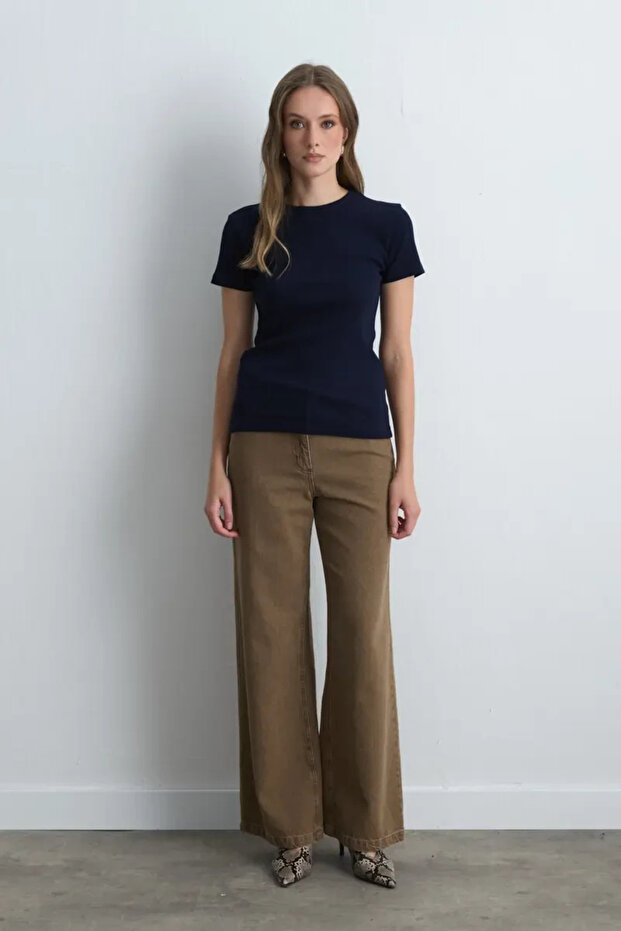 Kısa Kollu Basic Pamuk Tshirt - Lacivert - 2