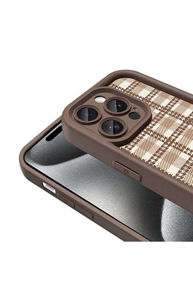 iPhone 14 Pro Case Camera Protected Printed Back Surface N7Th Classy Cover - Light Brown - 6