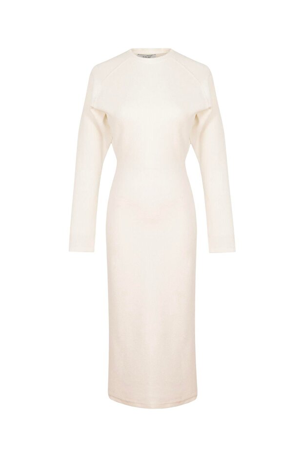 ESNEK BASİC ÖRME ELBİSE EKRU - 2