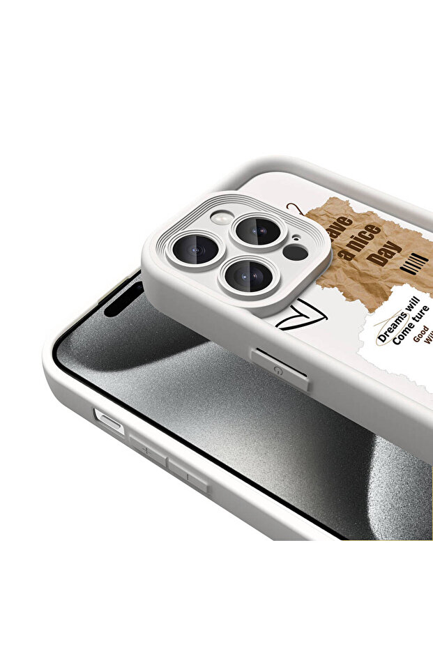 iPhone 14 Pro Case Camera Protected Printed Back Surface N7Th Classy Cover - Light Brown - 7