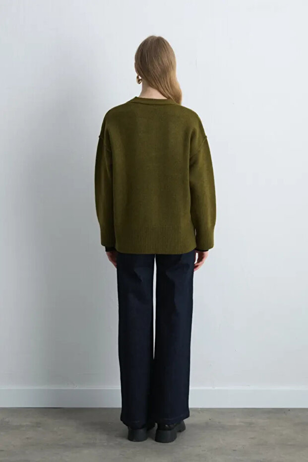Yünlü Triko Hırka - Haki - 4