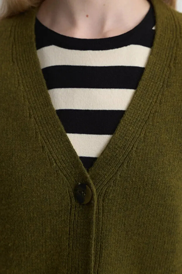 Yünlü Triko Hırka - Haki - 6