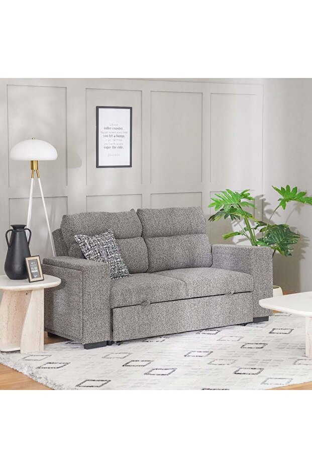 Linzi Dark Grey Fabric Sofa Bed with Storage & Wireless Charger - 3-Seater, Modern Design