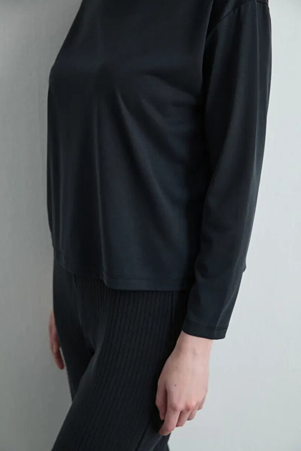 Uzun Kollu Modal Örme Bluz - Siyah - 3