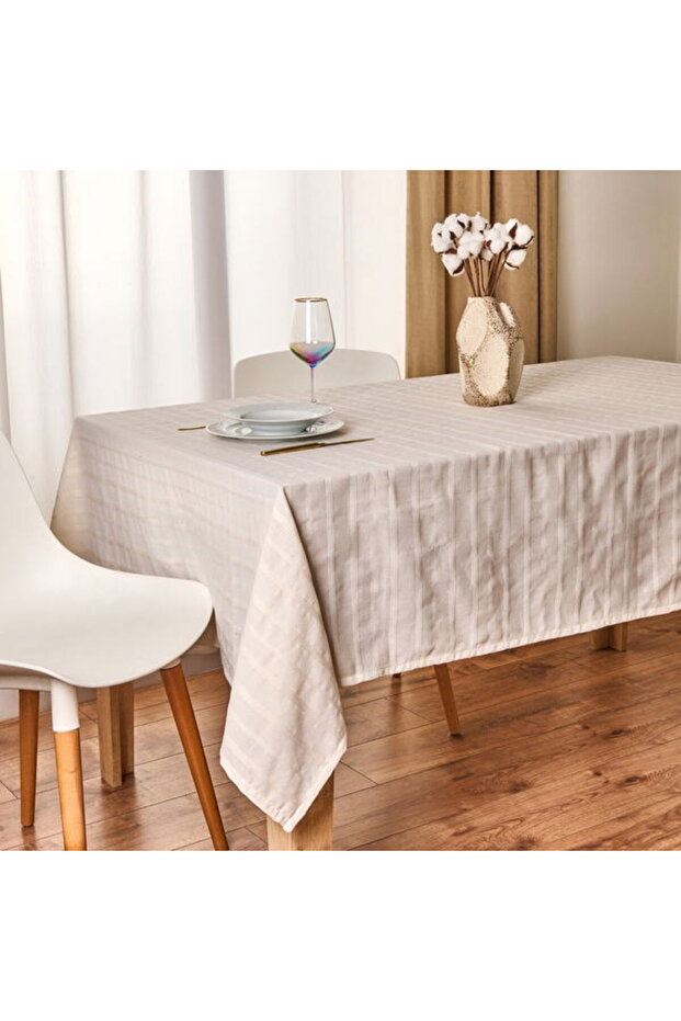 Soft Herringbone Masa Örtüsü - Ekru - 140x220 cm - 1