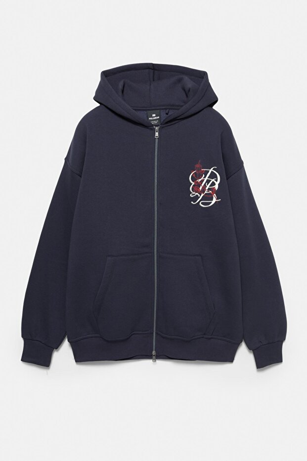 İşlemeli fermuarlı kapüşonlu sweatshirt - 7