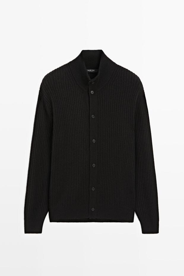 Dik yaka pamuklu triko hırka - 5