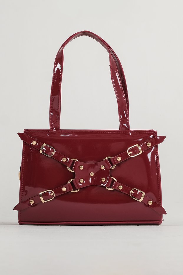Women's Patent Leather Tote Shoulder Bag Burgundy