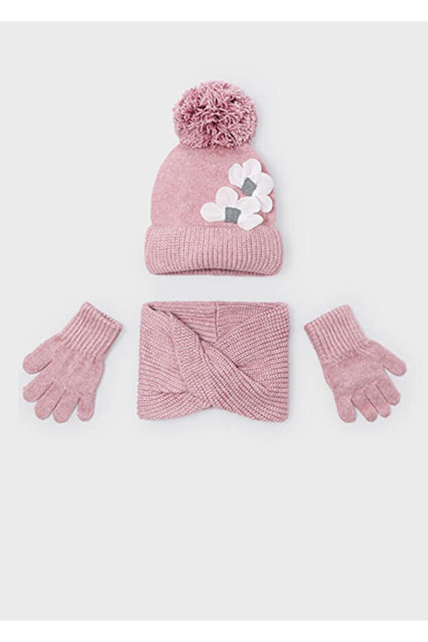 Pink Girl's Beret Neck Collar Gloves Set 10071