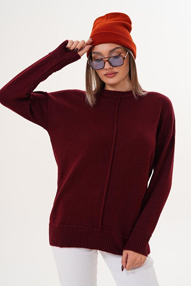 Kadın Çimalı Şardonlu Triko Örme Kazak 255165 - - 3