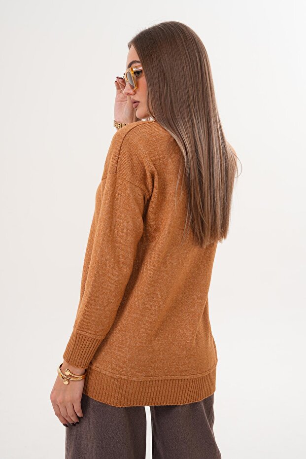 Kadın Çimalı Şardonlu Triko Örme Kazak 255165 - - 5