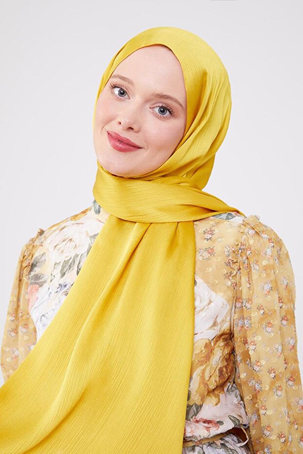 شال فستان سهرة لامع باللون الليموني