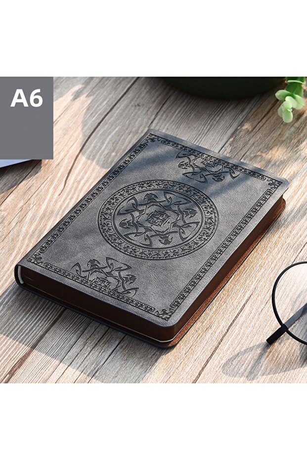 دفتر ملاحظات صغير بنمط A6 رمادي، طراز A6 بتصميم ريترو، عملية ختم، جلد صناعي من البولي يوريثان - 1