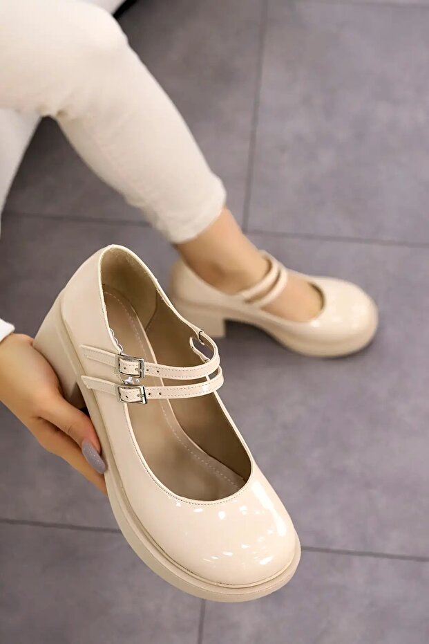 Byl 502 High Heel Loafer with Double Belt Detail