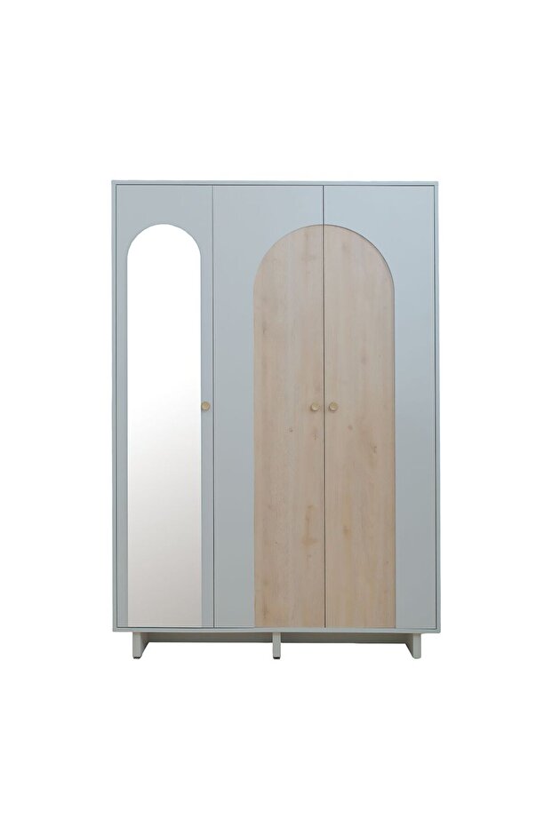 Reena 3 Door Wardrobe - Dark Beige, Durable Wood, Mirror & 5 Shelves, 148x55x220cm, 2 Yrs Warranty