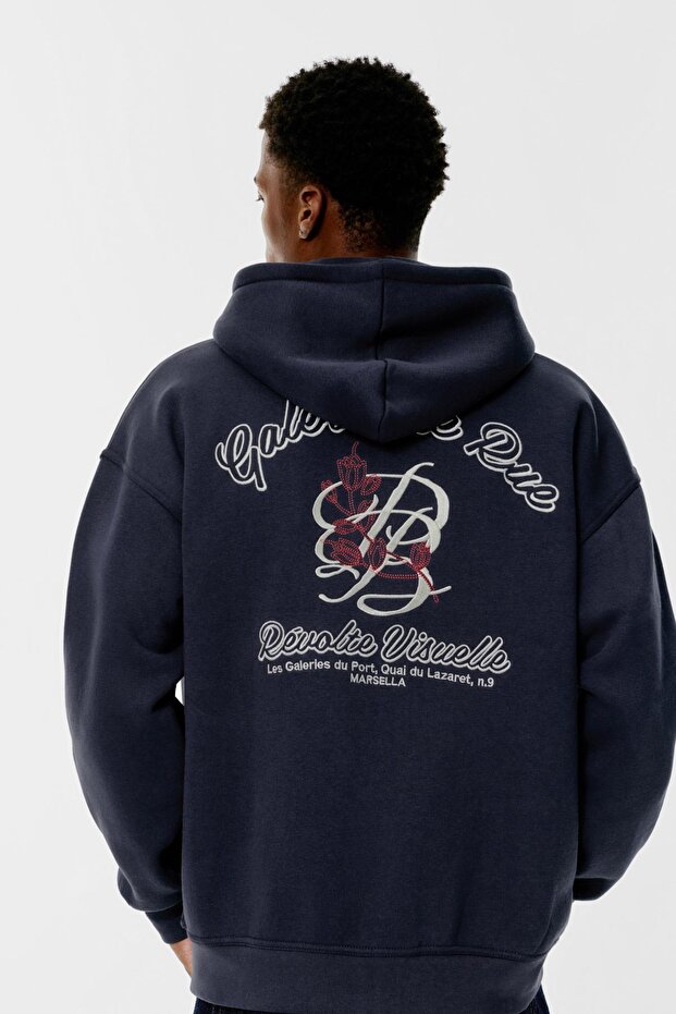 İşlemeli fermuarlı kapüşonlu sweatshirt - 4