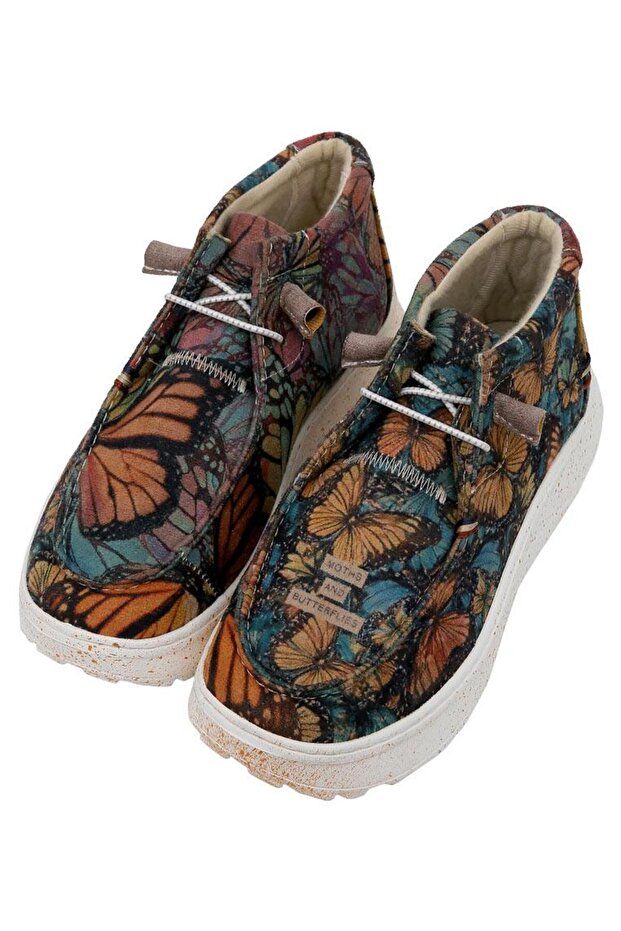 Women's Vegan Leather Cream Boots - Moths and Butterflies Design