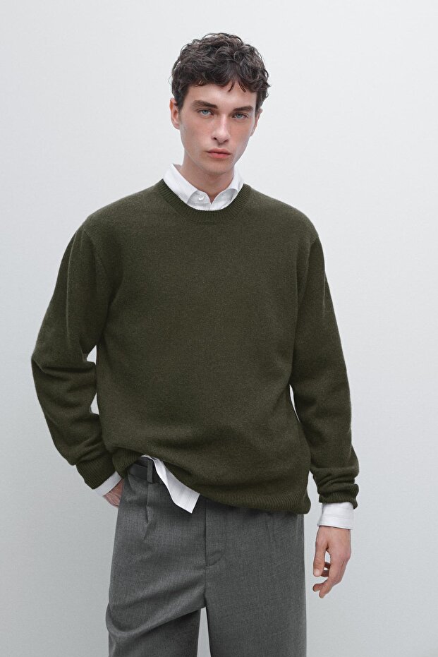 Yün karışımlı bisiklet yaka triko kazak - 2