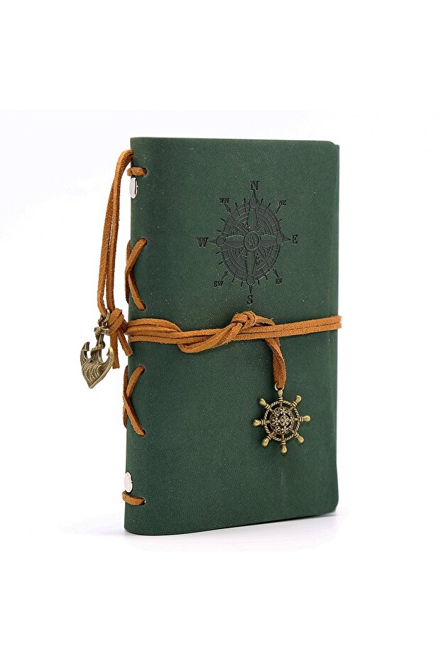 Green Retro Notebook Traveler Diary Leather Soft Cover Small Size 13x9cm Replaceable Kraft Paper Inn