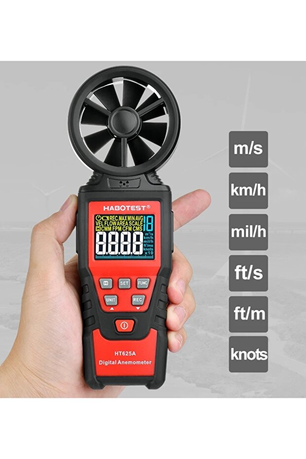 ANEMOMETER — WIND SPEED METER, WIND FORCE MEASUREMENT, TEMPERATURE AND VOLUME MEASUREMENT, LCD - 10