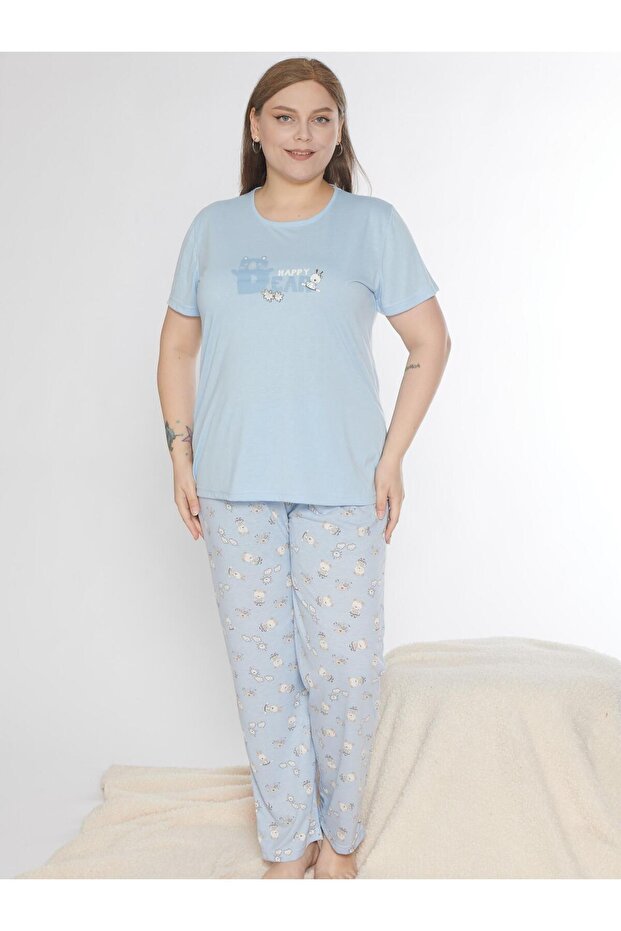 Plus Size Oversized Viscose Short Sleeve Summer Pajama Set B08-90