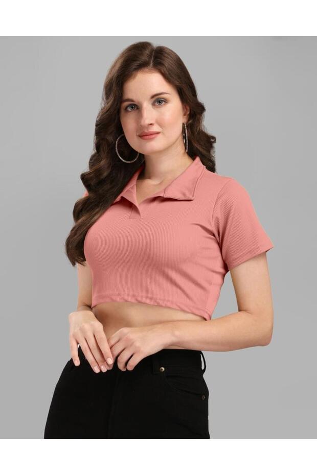 بلوزة قصيرة بلون الخوخ - 1