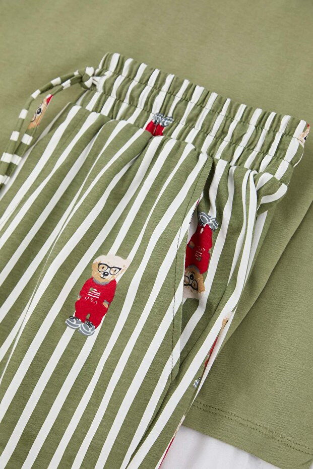 Haki Ayıcıklı Regular Fit Örme Pijama Takımı TMNAW25PT00055 - 2