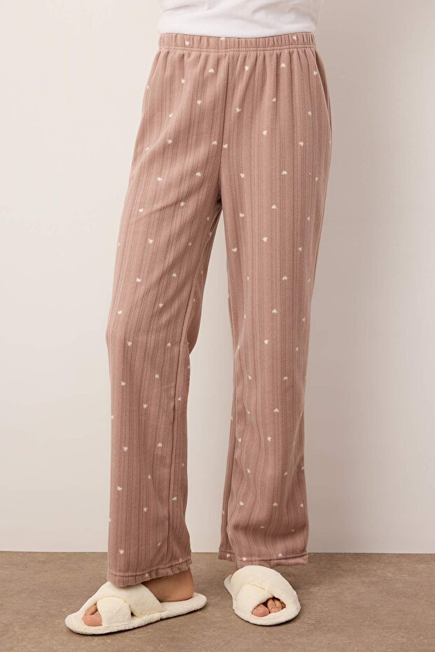Kahverengi-Gri 2'li Paket Kalpli Polar Kışlık Örme Pijama Altı THMAW25PJ00004 - 6