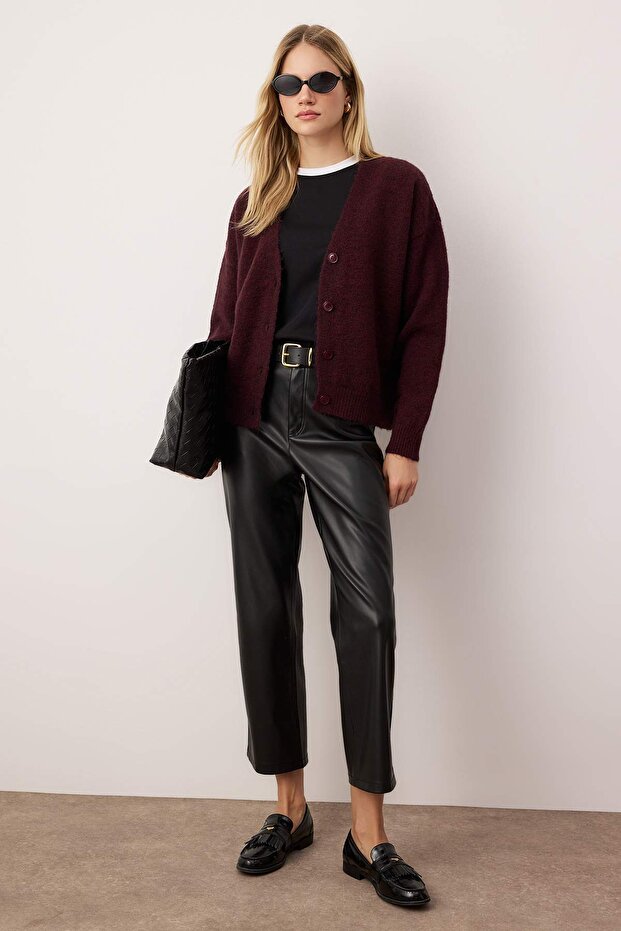 Wardrobe Essentials Bordo Alpaca Karışımlı Basic Triko Hırka TWOAW26HI00265 - 2