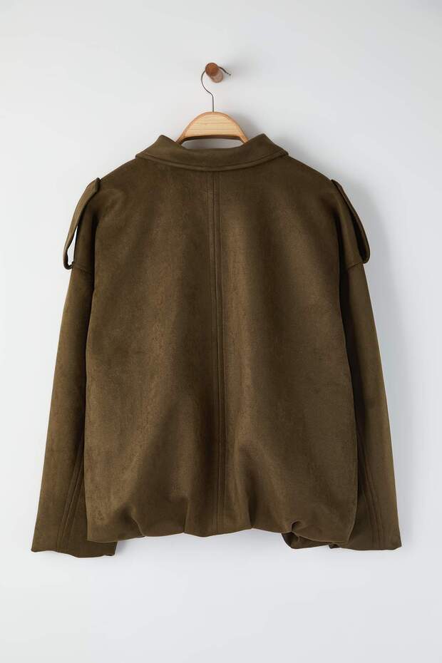 Haki Oversize Büyük Beden Süet Bomber Ceket Mont TWOAW26AW00024 - 4