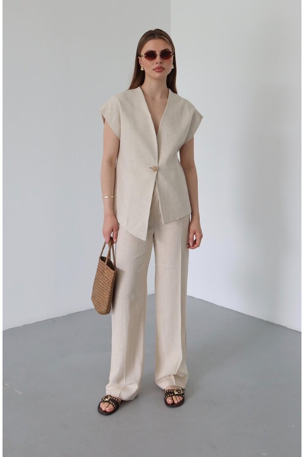 Natural 100% Cotton Sun Buttoned Vest and Pants Set