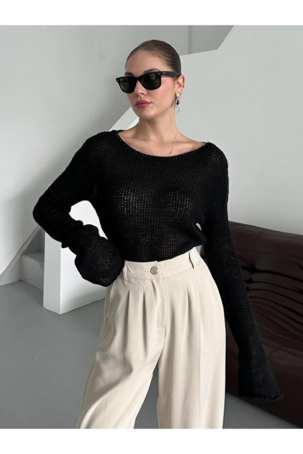 Schwarzer transparenter Pullover - 1