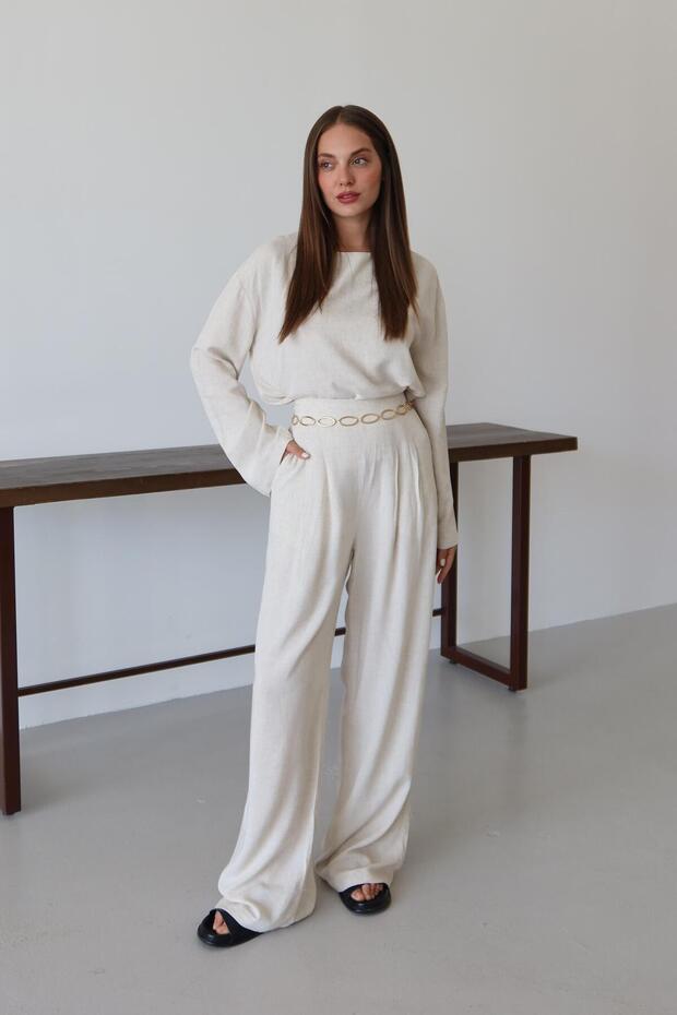 Natural Marisol Blouse Pants Set