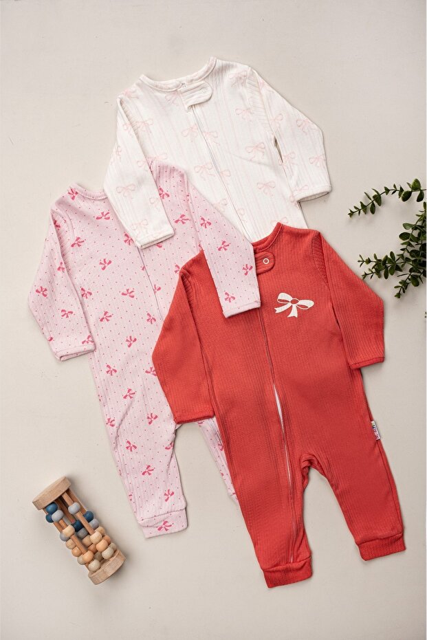 Printed Cotton Cuffed 3-Piece Romper Set Colorful Patterned 9-12-18 Months Baby Clothes