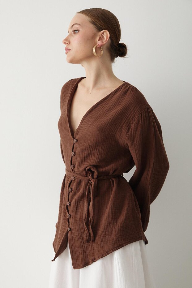 كيمونو بني متعدد الأزرار - 7