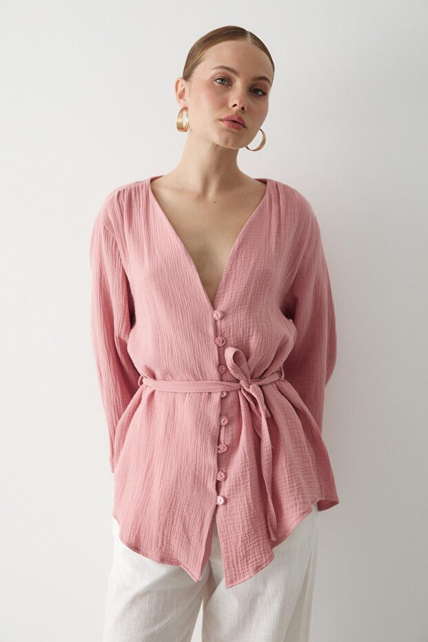 كيمونو وردي متعدد الأزرار - 4