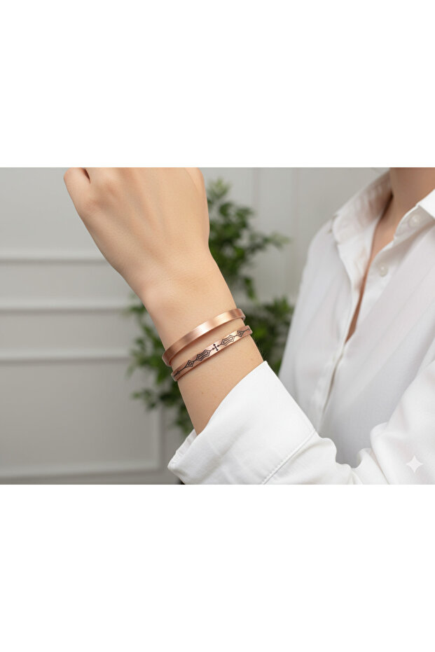 2 Pcs 1 Pcs Simple and Stylish 1 Pcs with Motif Pure Copper Bracelet All-Natural
