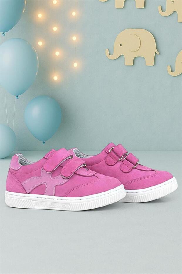 Genuine Leather Fuchsia Pink Velcro Children's Sneakers