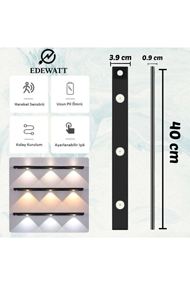 Sensörlü Şarjlı Dekoratif Gece Lambası Mutfak Mıknatıslı 3 Farklı Işık Renk 40cm ŞERİT LED - 4
