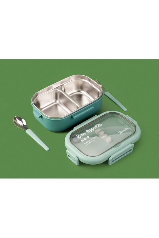 تانتينو رمادي ستانلس ستيل مستطيل وعاء طعام مع شوكة وملعقة 850 مل - 5
