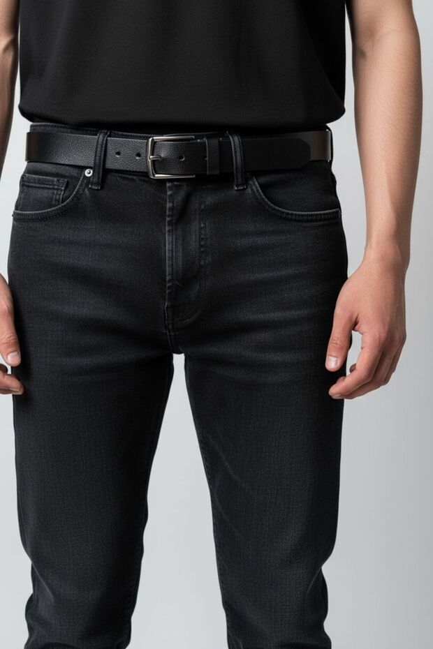 Men's 100% Genuine Leather Sports Black Belt 4 cm