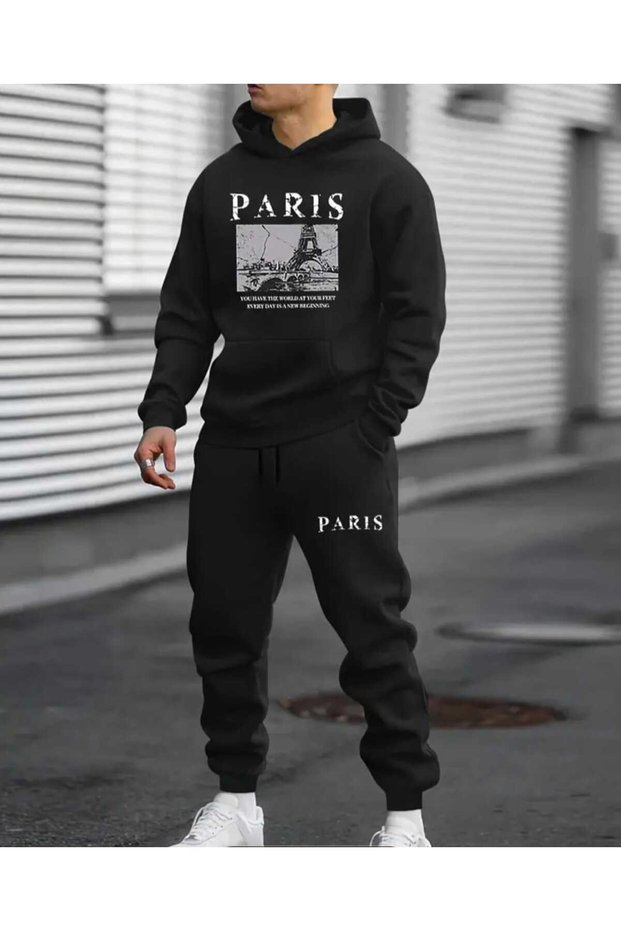 Paris Printed Hooded Tracksuit Set